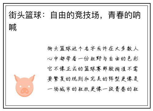 街头篮球：自由的竞技场，青春的呐喊