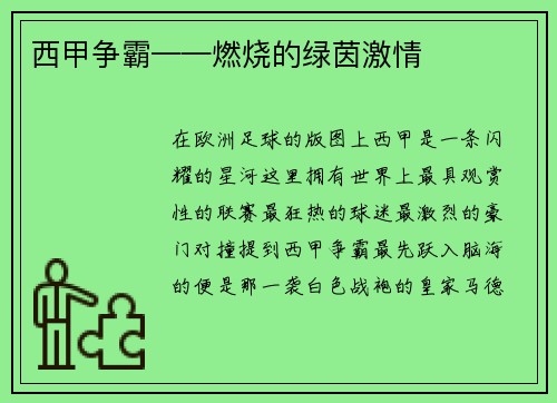 西甲争霸——燃烧的绿茵激情